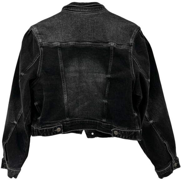 Vervet by Flying Monkey Black Distressed Balloon Puff Sleeve Trucker Jean Jacket - Picture 2 of 15